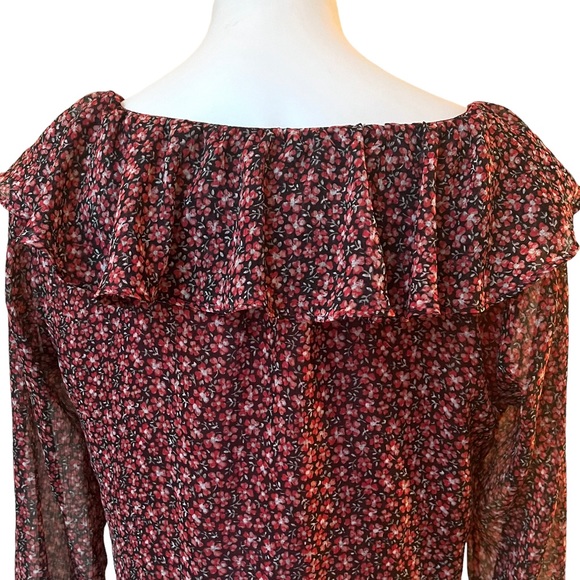 Loft Floral Ruffle Blouse, Dark Permisson, Sz S - Picture 12 of 15